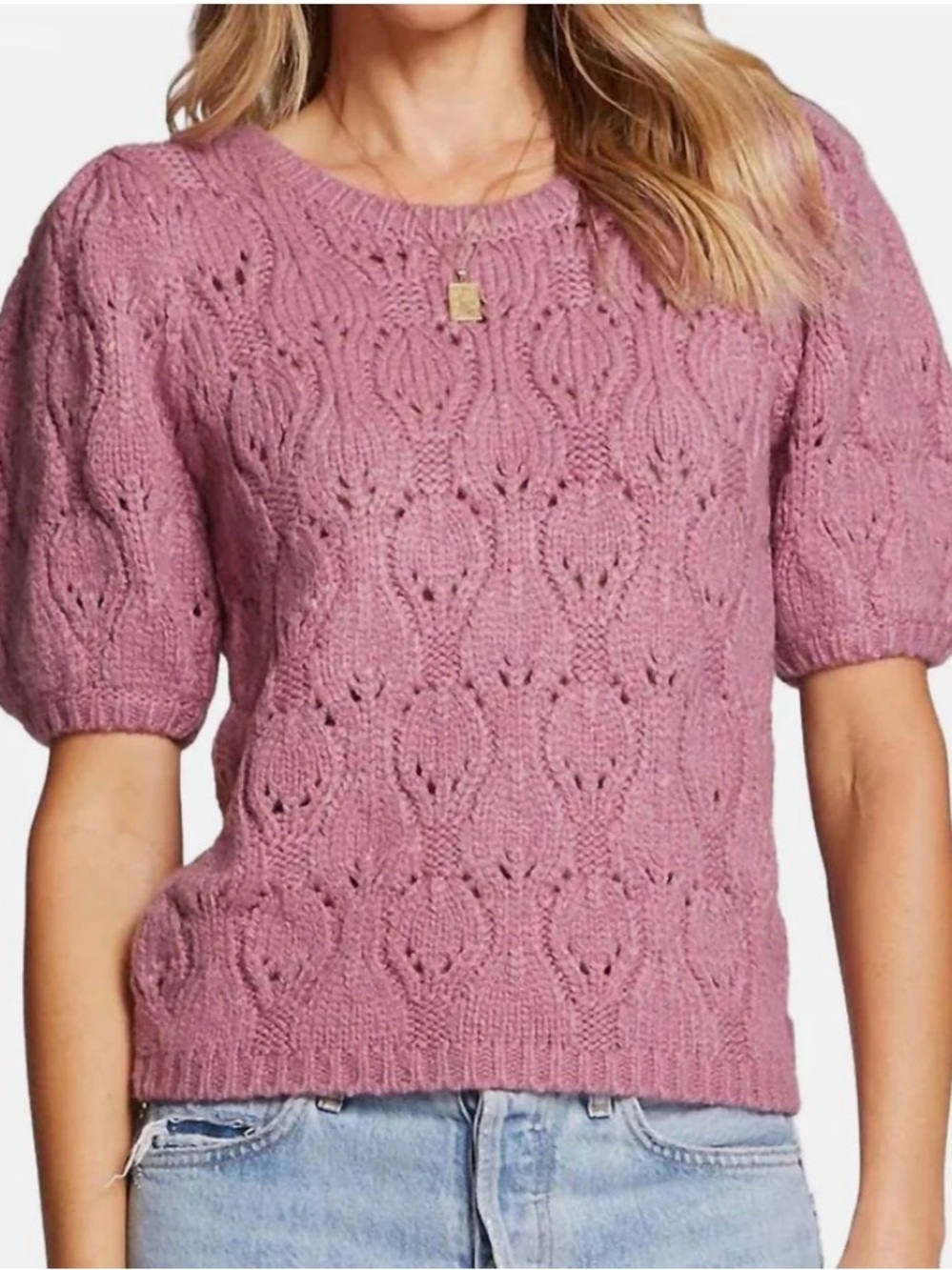 Saltwater Luxe NWT Doc Textured Sweater Iris Puff Short Sleeves